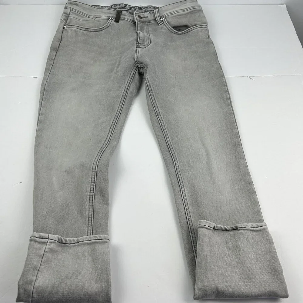 ED HARDY SKULLER Gray Wash Denim Straight Super Slim Jeans 34 Zip Fly